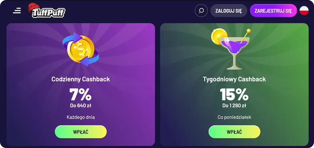 wszystkie bonusy w kasynie tuffpuff